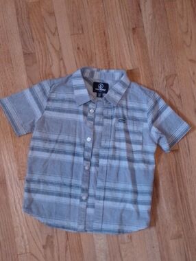 Volcom Kids Boy Gray Striped Short Sleeve Button Shirt Dress Shirt